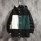 Color-block Hooded Zip Cargo Jacket
