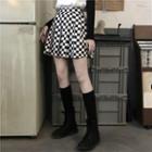 Pleated Checkered A-line Mini Skirt