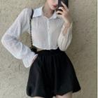 Open-back Lace-up Cropped Shirt / Plain Fluffy Shorts