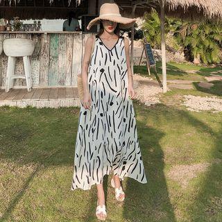 Patterned Strappy Maxi A-line Dress