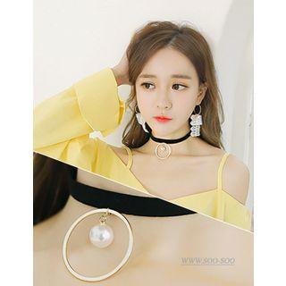 Hoop Pendant Faux-leather Choker