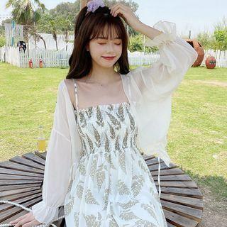 Long-sleeve Ruffle Trim Lace Up Chiffon Cardigan