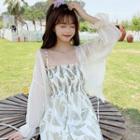 Long-sleeve Ruffle Trim Lace Up Chiffon Cardigan