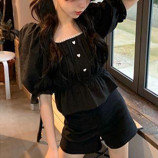 Puff-sleeve Peplum Blouse / Shorts