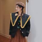 Ruffle Trim Print Collar Padded Jacket