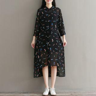 Set: Print Dip Back Chiffon Shirtdress + Slipdress