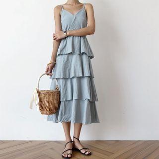 Spaghetti-strap Layered Midi Dress