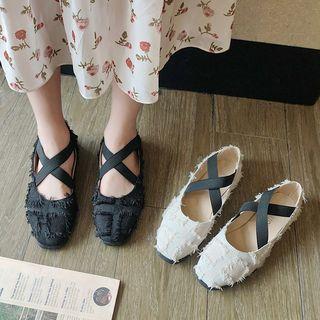 Square Toe Cross Strap Ballet Flats