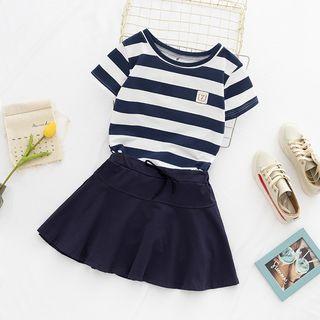 Set: Striped Short-sleeve T-shirt + A-line Skirt