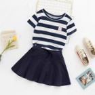 Set: Striped Short-sleeve T-shirt + A-line Skirt