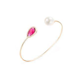Simple And Elegant Plated Rose Gold Imitation Pearl Red Cubic Zircon Bangle Rose Gold - One Size