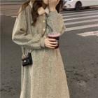 Long-sleeve Woolen Midi A-line Dress Dress - One Size