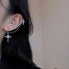 Non-matching Rhinestone Cross Chained Earring Single - Silver - One Size