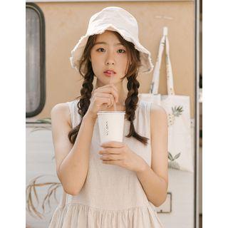 Fray-edge Linen Blend Bucket Hat