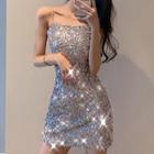 Spaghetti Strap Sequined Mini Dress Silver - One Size