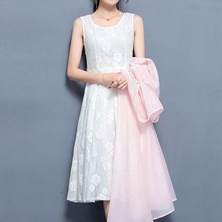 Set: Linen Cotton Long-sleeve Dress + Spaghetti Strap Dress