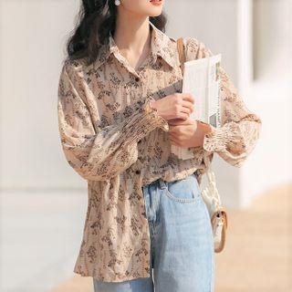 Flower Print Shirt Light Coffee - One Size
