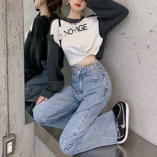 Paneled Sweatshirt / Wide-leg Jeans