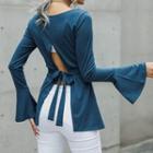 Bell-sleeve Tie-waist Peplum Top