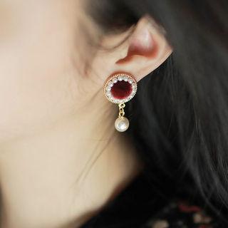 Faux-pearl Velvet Dangle Earrings