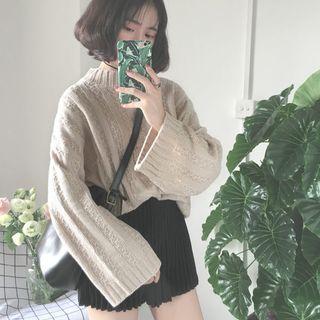 Mock Neck Wide-sleeve Sweater