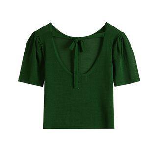Open Back Bow Short Sleeve Knit Top