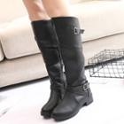 Faux Leather Buckled Tall Boots