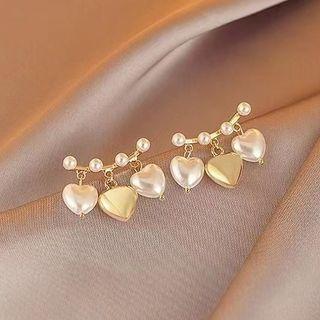Heart Faux Pearl Fringed Earring 1 Pair - Gold - One Size