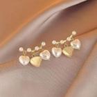Heart Faux Pearl Fringed Earring 1 Pair - Gold - One Size