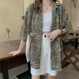 Elbow-sleeve Printed Shirt / Plain Shorts