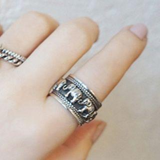Elephant Open Ring Adjustable - Silver - One Size