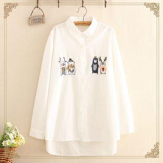 Animal Embroidered Long-sleeve Shirt As Shown In Figure - One Size
