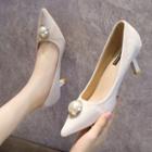 Faux Pearl Accent Pointed High Heel Pumps