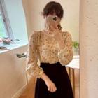 Puff-sleeve Floral Print Blouse Yellow - One Size