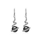 Elegant Fashion Geometric Black Imitation Pearl Earrings With Cubic Zircon Silver - One Size