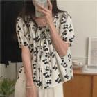 Puff-sleeve Floral Blouse Black Floral - White - One Size