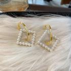 Faux Pearl Square Earring 1 Pair - Silver Needle - Gold - One Size