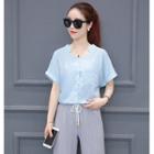 Set: Short-sleeve Blouse + Wide Leg Pants