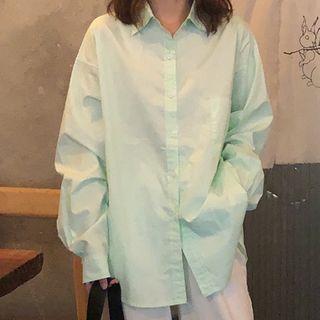 Pocket Detail Shirt Light Green - One Size