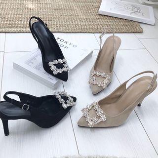 Rhinestone-buckle Sling-back Pumps