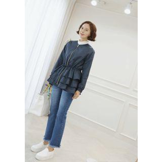 Drawstring-waist Tiered Zip-up Jacket