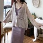 Perforated Cardigan Light Ash Purple - One Size