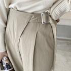 Buckled-waist Pintuck-front Pants