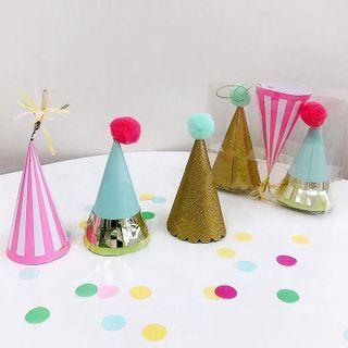 Birthday Party Hat / Set Set - Pink & Blue & White & Gold - One Size