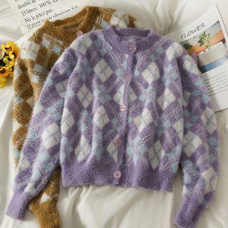 Argyle Crew-neck Cardigan
