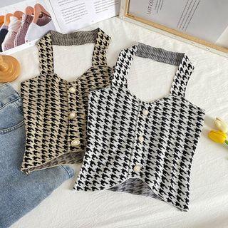 Houndstooth Button-up Halter Top