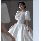 Puff-sleeve Lace Panel Back Wedding Ball Gown
