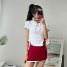 Contrast-trim Pencil Miniskirt With Inset Shorts
