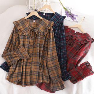 Peter Pan-collar Plaid Long-sleeve Blouse
