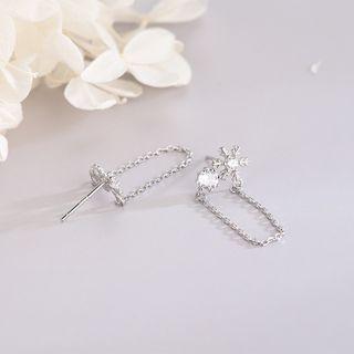 925 Sterling Silver Cz Snowflake Fringed Stud Earring
